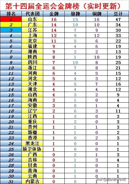 全运会最新奖牌榜，荣耀的见证与体育精神的绽放